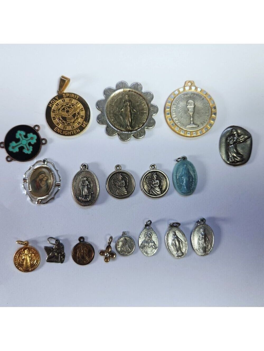 Religious Pendant Lot of 18 Various Catholic Medallions Tokens Medal